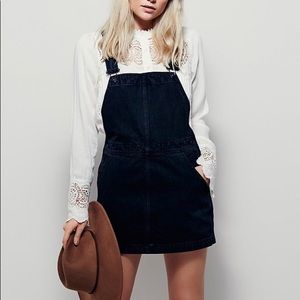 Free People black denim mini skirt overalls